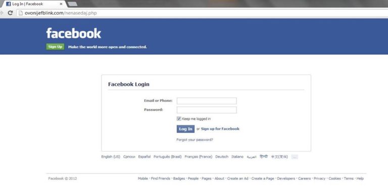 Fake facebook login page